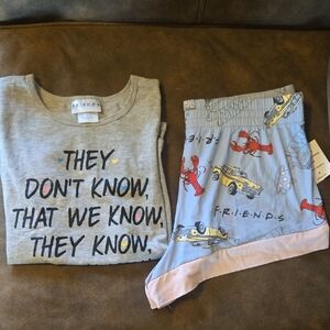 FRIENDS 2 PC Kids Pajama Set - Gray Top with Blue and Pink Shorts